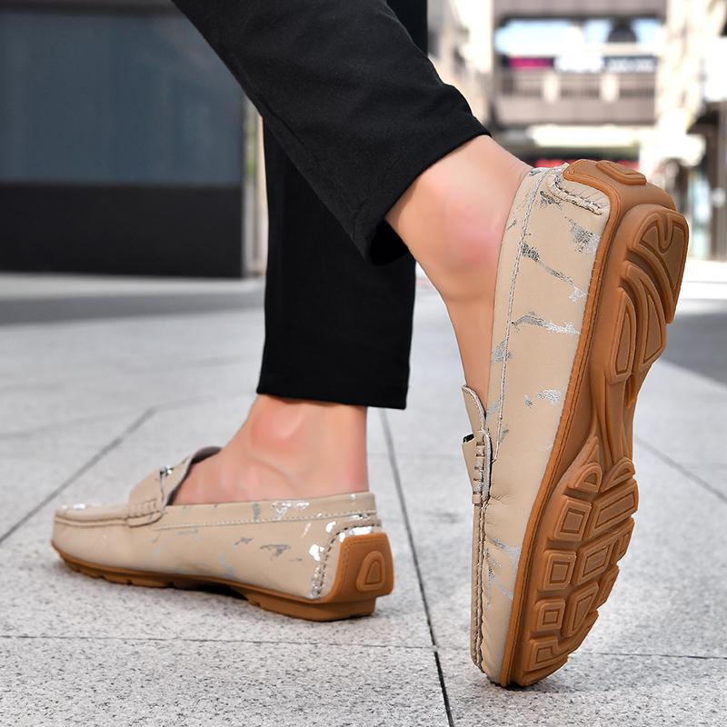 Herren Echte Leder Slipper Fahrerschuhe Bequem Weicher Boden Lässig Britischer Stil Frühling Sommer Atmungsaktiv Anti-Rutsch