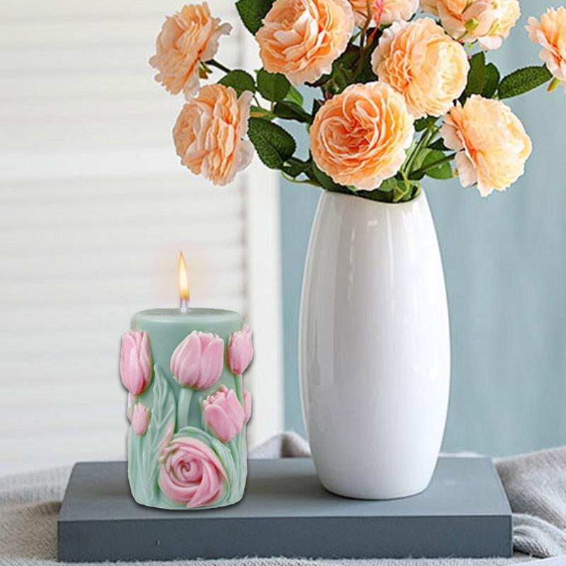 Flower Embossed Cylinder Shape Silicone Molds for Epoxy Resin Making Candle Soap Heat Resistant Floral Silicone Mould