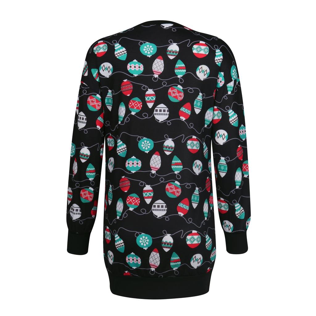 Women's Fashion Santa Printed Snowman Light String Long Sleeve Dress