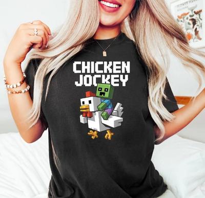 Chicken Jockey Unisex Hilarious Cotton Tee, Gamer Gift, Cartoon Graphic Shirt