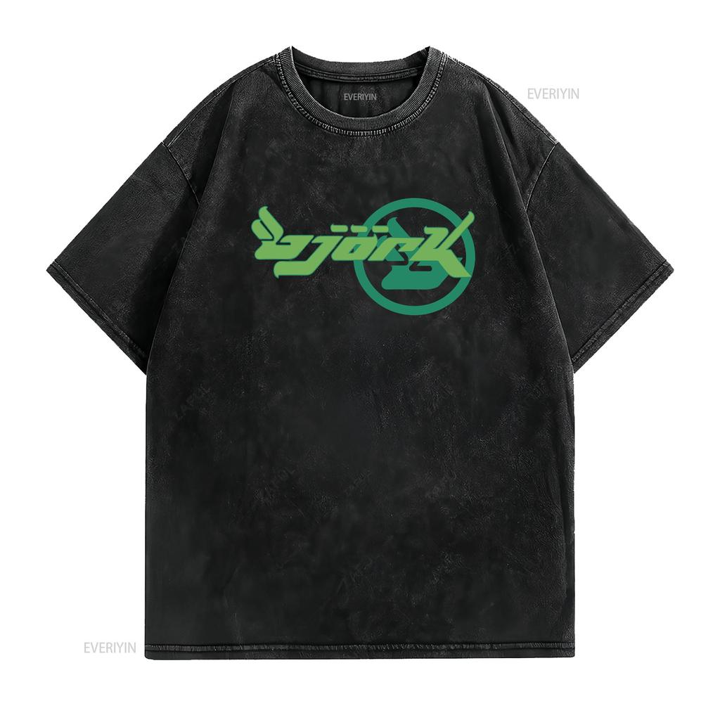 Bjork Homogenic Green Circle Logo T shirt vintage Washed Breathable Stretched Stylish Unisex streetwear fashion Versatile