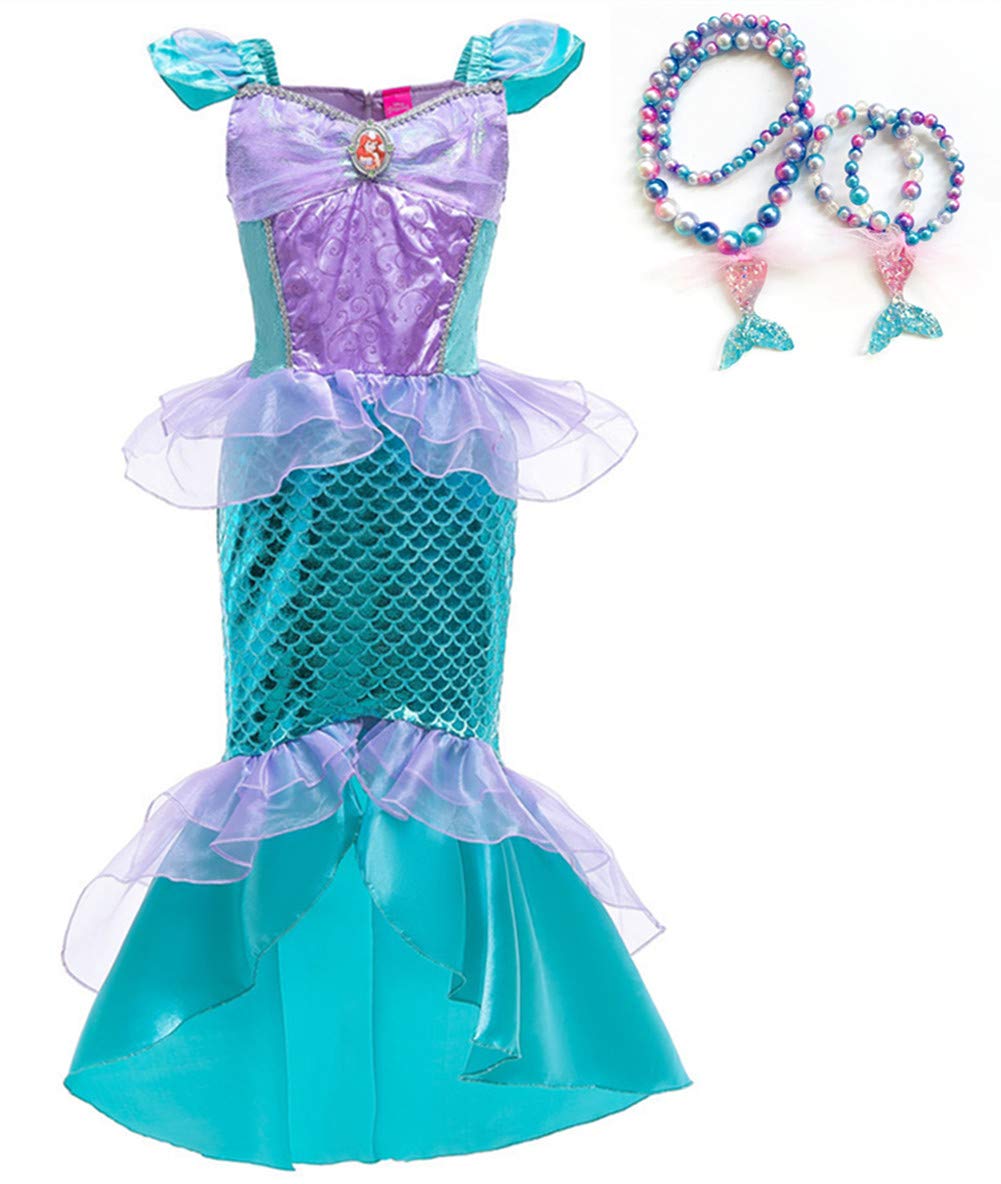 

[Axaxa] Princess Dress for Kids Ariel Dress (Little Mermaid-style Dress + Necklace + Bracelet) 3-piece Set 110-130cm Halloween Christmas Present Play