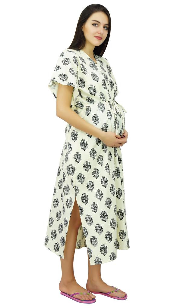 Bimba Nursing Cotton Kaftan Front Buttons Maternity Night Wear Caftan