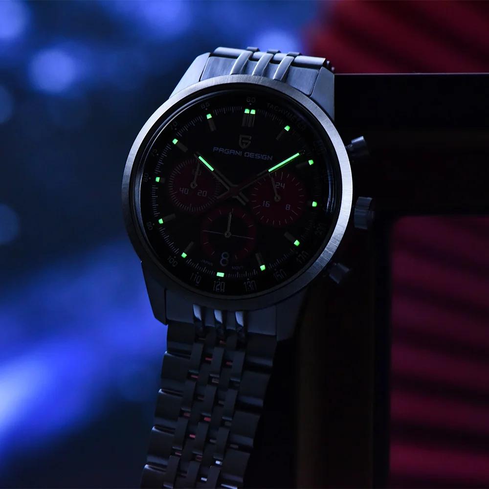 PAGANI DESIGN PD1827Newest 41mm Men Quartz Watches Japan TMI VK63 Vintage Five Bead Chain Strap Waterproof Luminous Reloj Hombre