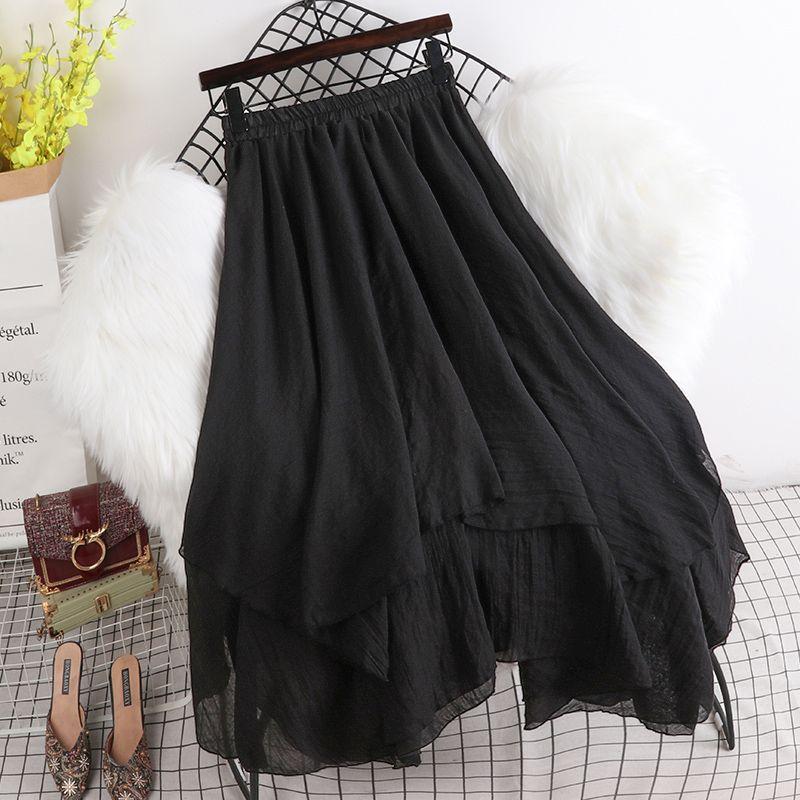 MOJTA Jupe mi-longue printemps été femme taille élastique jupe taille haute jupe trapèze