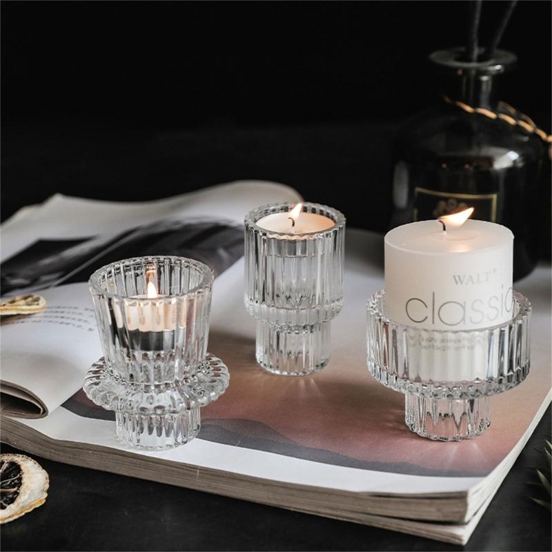 Vertical Stripe Candle Holder Clear Glass Candle Holder Tea Light Holder Centerpiece for Weddings Restaurant Parties