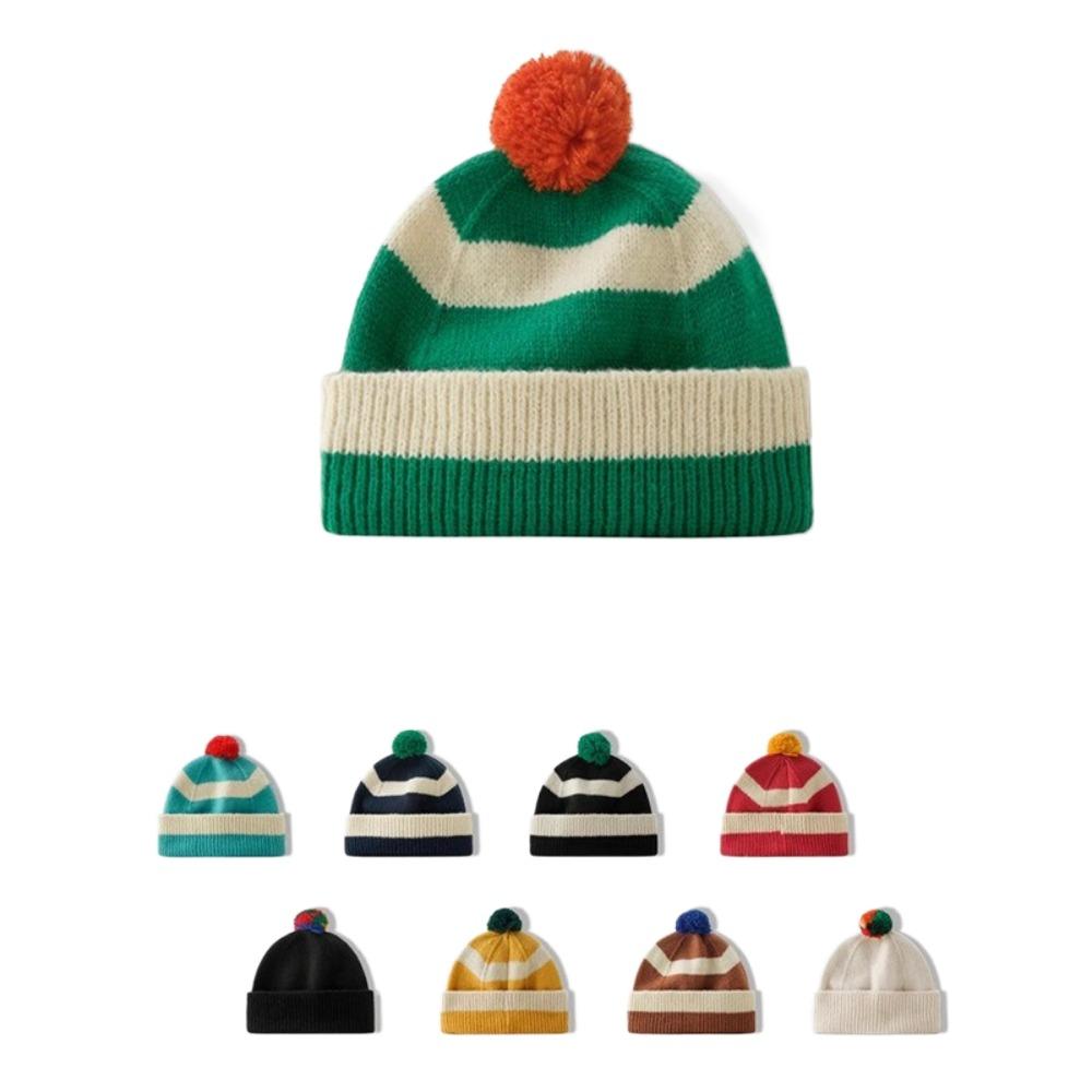 Korean Style Knitted Hat Advanced Stripes Cover Head Cap Fashion Couple Hat  Christmas Gift