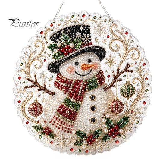 Layered 3D Holiday Decorations Christmas Faux Pearl Painting Suncatcher Kit, Cute Santa Snowman Tree Beaded Craft Kits for Adults Kids Ornament,