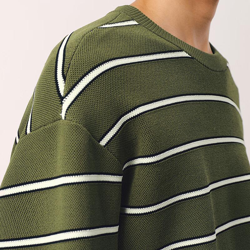 Men's Loose Fit Round Neck Striped Knit Sweater