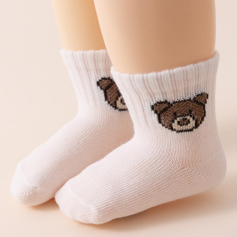 5 Pairs Cartoon Bear Pattern Baby Socks Toddler Soft Comfortable Breathable Cotton Socks Spring Autumn Kids Mid-calf Footwear