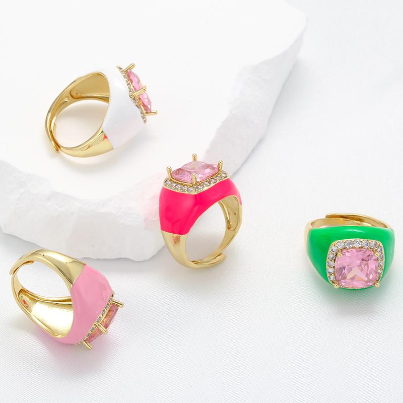 ZHUKOU Pink Zircon Opening Ring for women Romantic Big Stone Iced out Ring women princess rings Jewelry VJ414