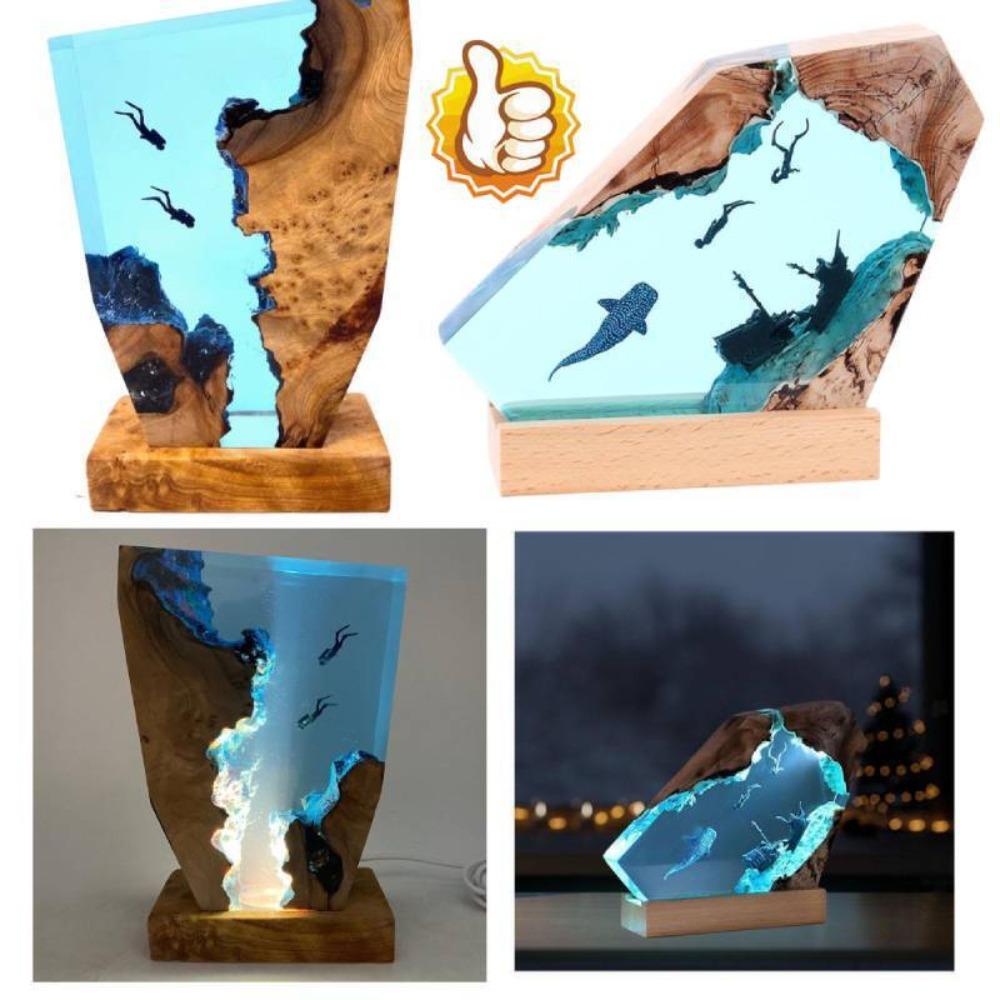 USB Charge Resin Table Light Seabed World Diving Cave Free Diving Night Light  Exploration Theme