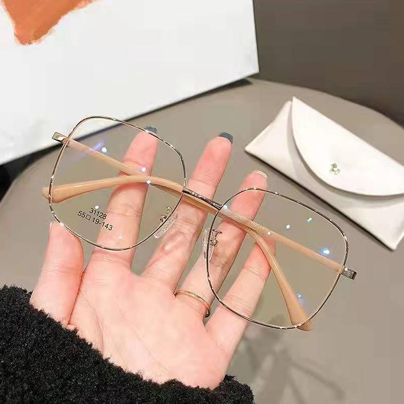 Big Square Metal Frame Photochromic Glasses Anti-Blue Light Glasses Women Men Eye Protection Spectacles