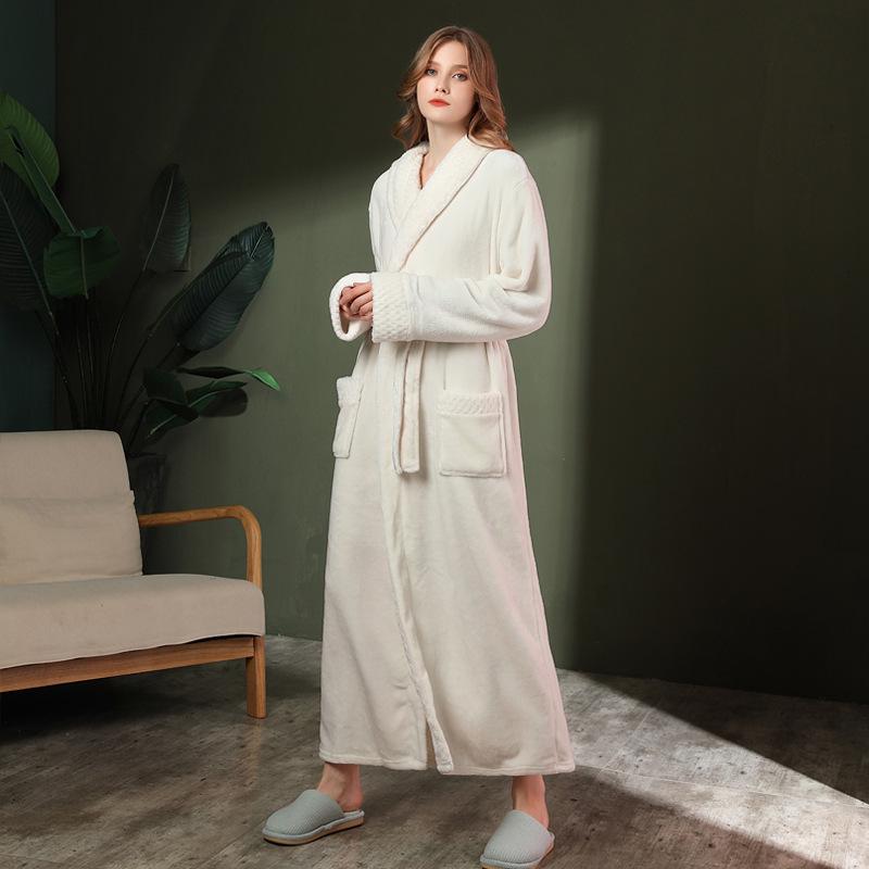 Women's & Men's Double-Sided Thick Coral Fleece Bathrobe - Long, Ankle-Length, Ideal for Autumn & Winter