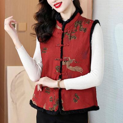 Retro Autumn/Winter Velvet Vest for Middle-Aged & Elderly Women - New Chinese National Style with Frayed Edges