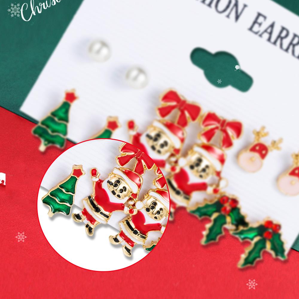 6-częściowa kolekcja świąteczna kolczyki damskie Święty Mikołaj kokarda wzór choinki kolczyki modne i eleganckie akcesoria