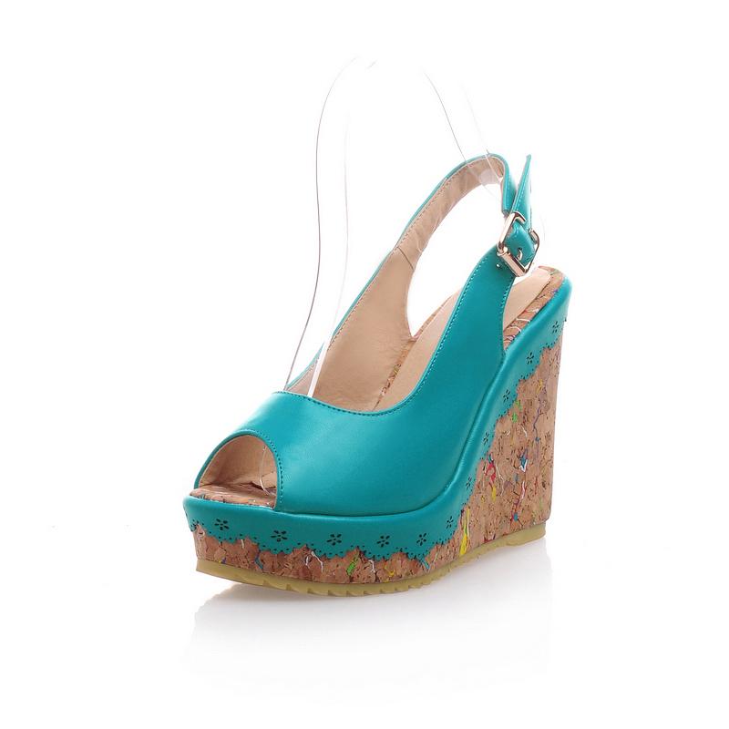 Women's wedge sandals summer new waterproof table hollow large size fish mouth sandals