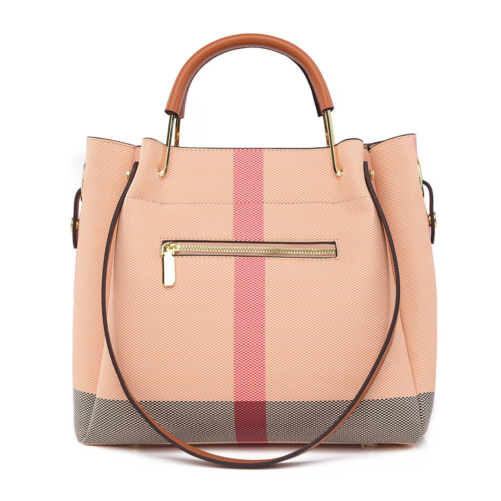 European and American Popular Large Capacity Tote Bag Spring New Fashion Pink Grid Women's Bucket Bag High Grade Texture PU Leather Ladies Handbags