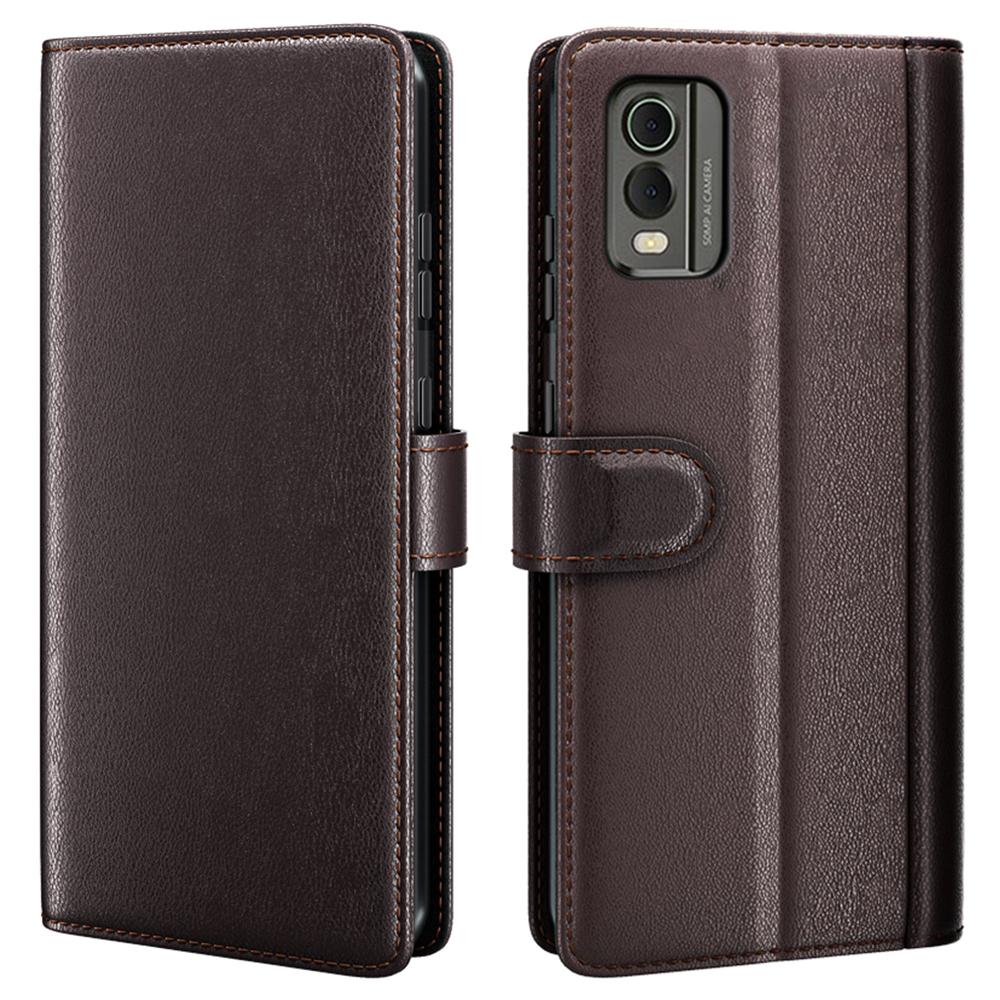 

For Nokia C32 Scratch Proof Case Genuine Split Leather Phone Cover with Wallet Stand Brown