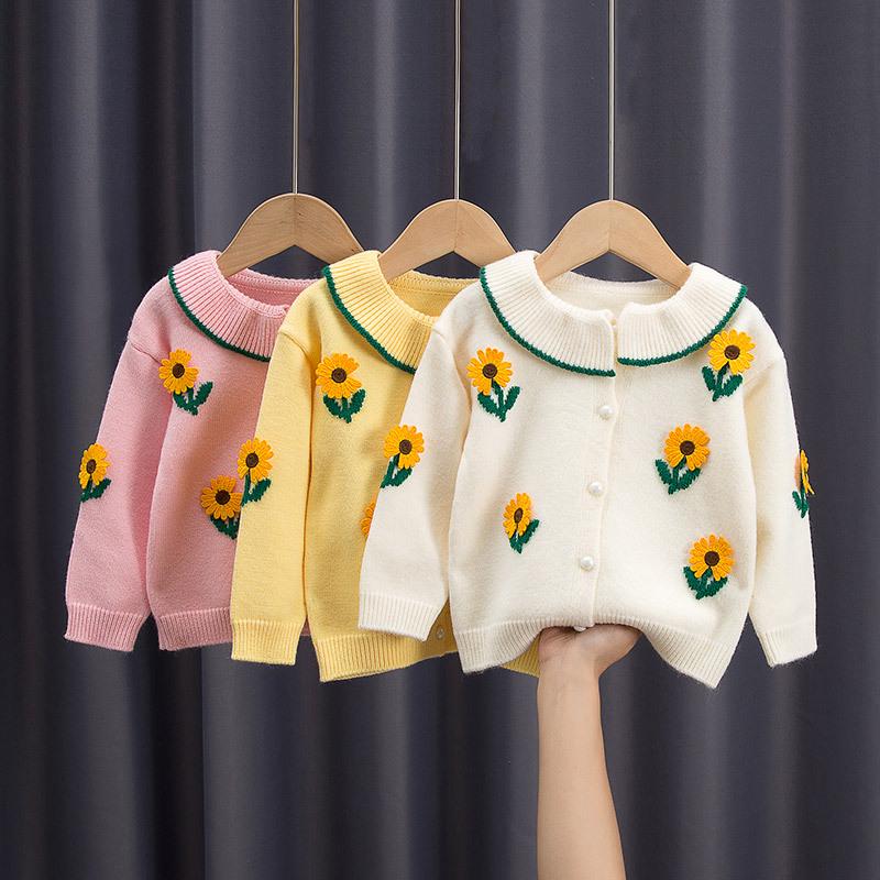 Korean Style Baby Girls' Knit Cardigan - Spring/Autumn Round Neck Sweater for Toddlers (Ages 1-4)