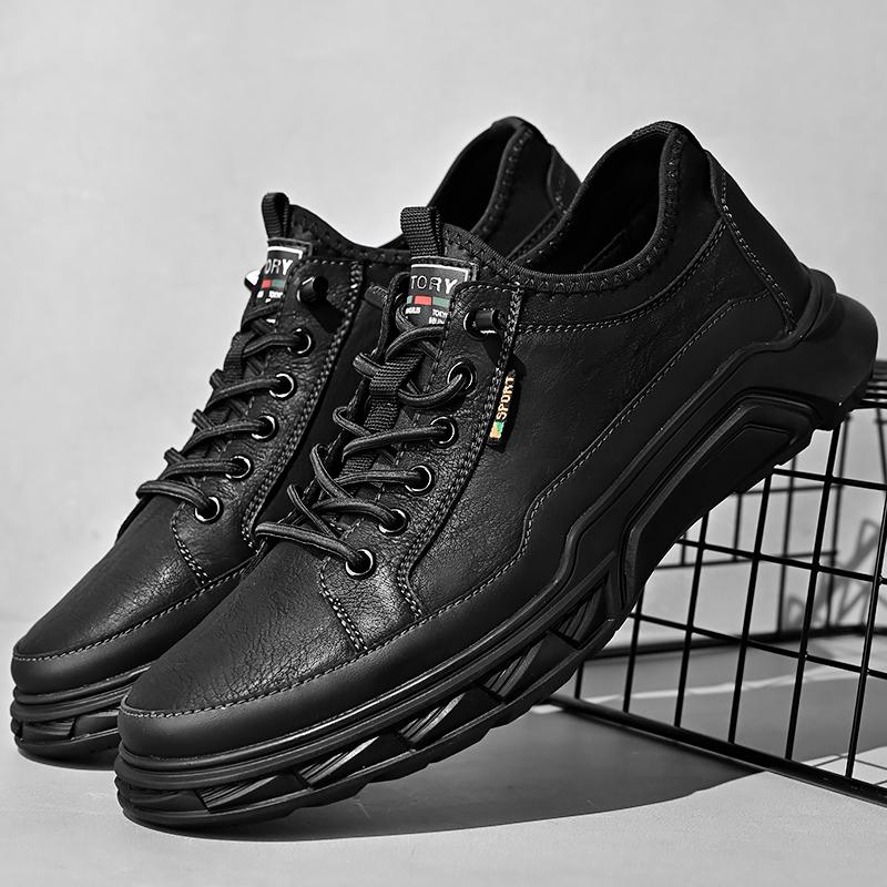 High Quality Brand Leather Increased Height British Shoes Thick Soled Men's Leather Casual Shoes Outdoor Men's Hiking Shoes