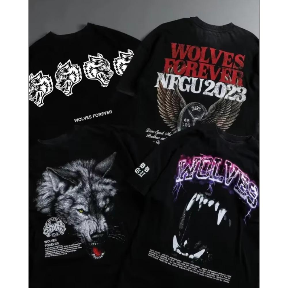Darc Sport Wolves Gym T Shirts Oversized Workout Fitness Darcsport Men's Clothing Graphic DTG Print Darcs Sport Wolf T-shirts