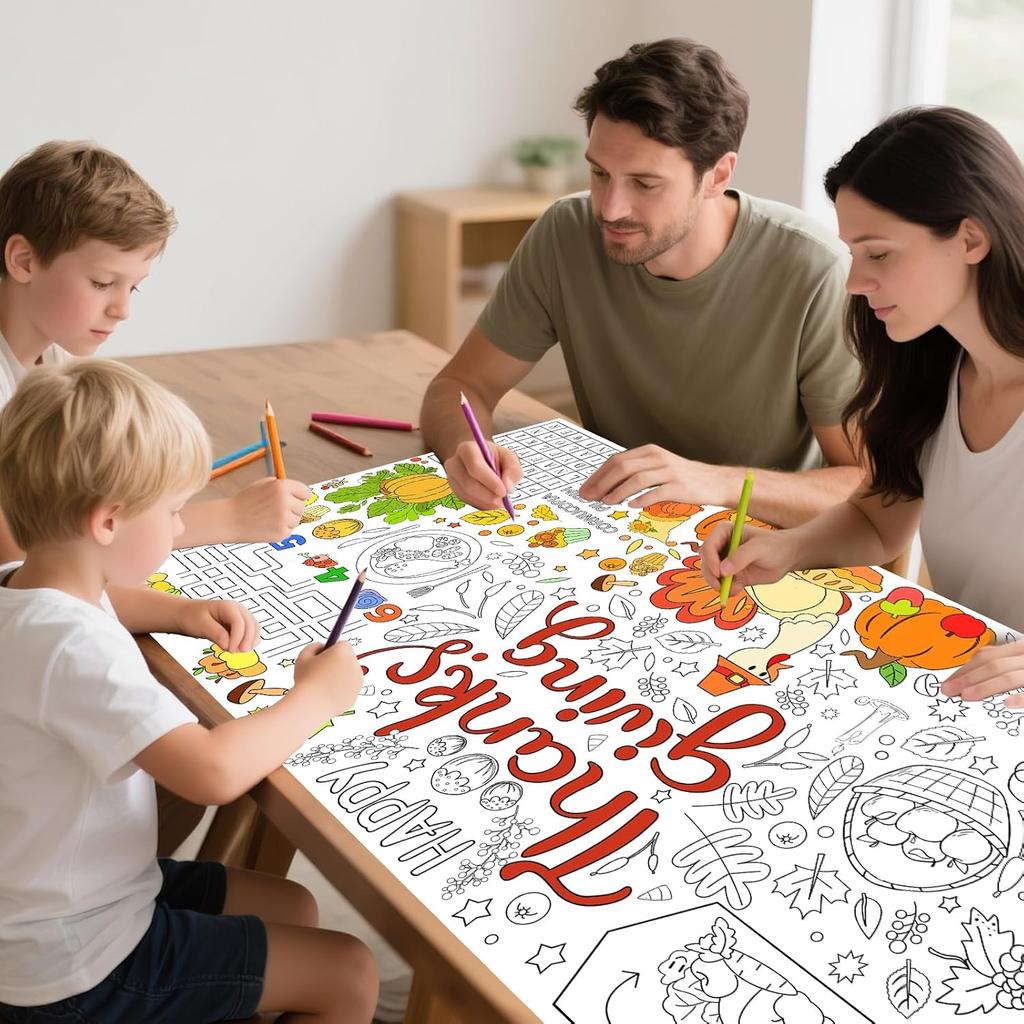 Thanksgiving Giant Coloring Poster, Paper Fall Turkey Themed Tablecloth for Party, Family Activities Games Crafts Gifts Decorations, 30 x 72 Inches