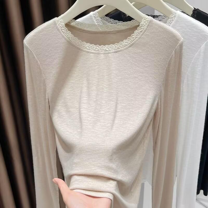 Elegant Lace Trim Long Sleeve Autumn Top for Women (2025) XXL [120-135 lbs]