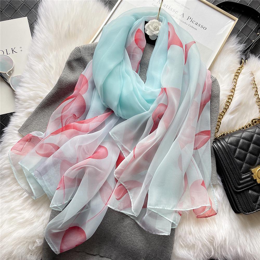 Small Fresh Elegant and Versatile Seaside Defense Beach Towel Dual-purpose Shawl Soft Gauze Women's Spring and Summer Long Silk Scarf