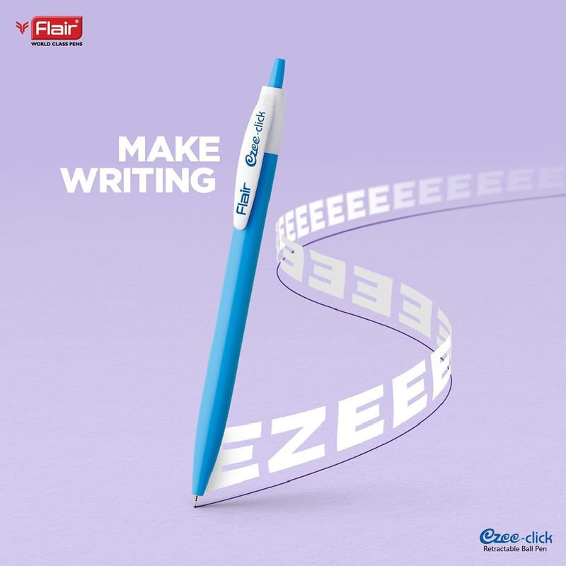 Flair Ezee Click Ball Pen Pouch Pack 0.7-1 mm Retractable Blue Ink Smooth Writing Pens Pack of 5 x 5 pouch for Office School Home