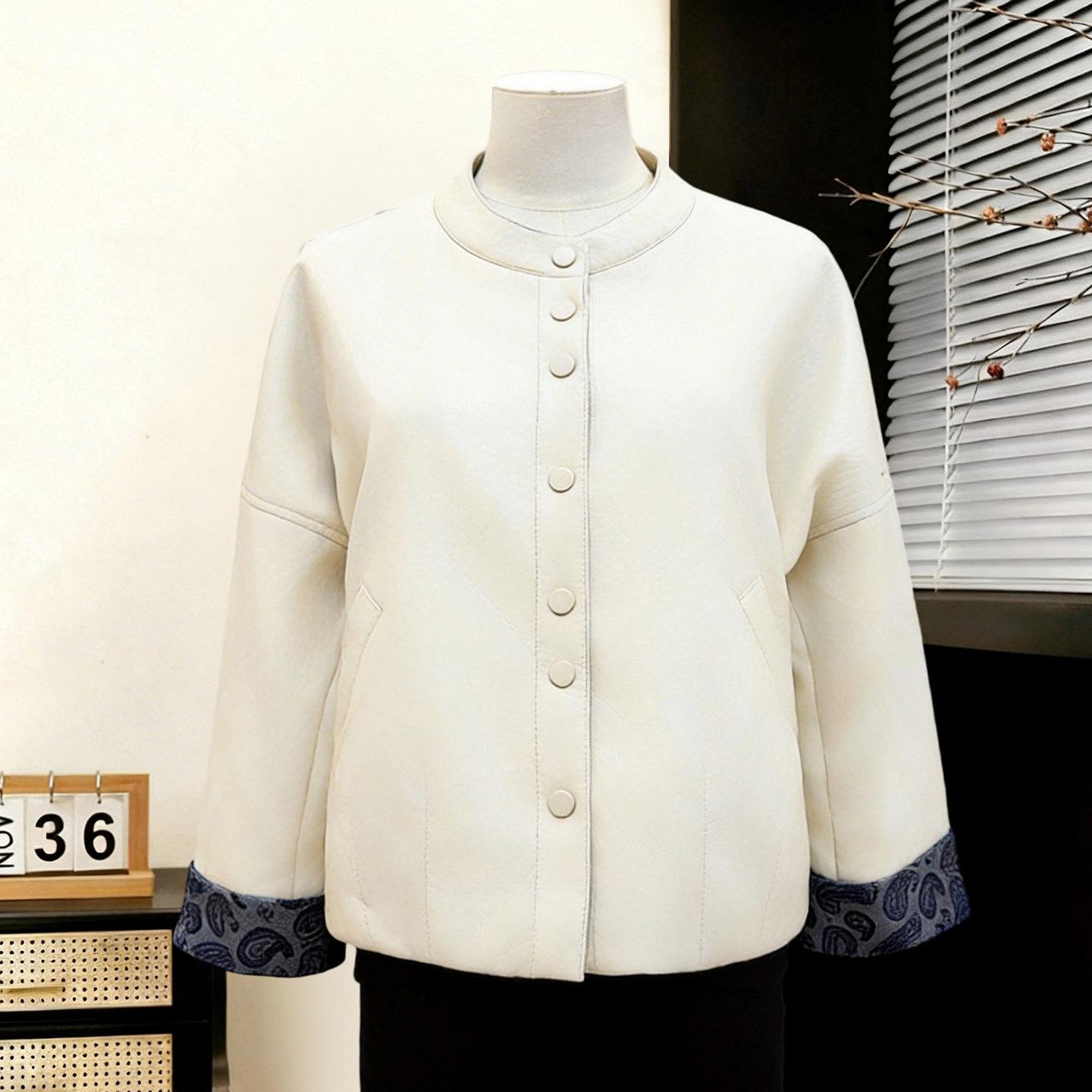

2026 Spring Floral Round Neck Short Jacket with Contrasting Cuffs for Women M (up to 110 jin) білий