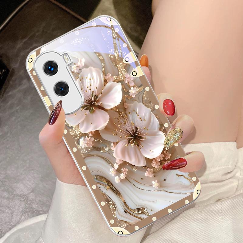 Pudełko Różowe Kwiaty Dla Honor 200 90 8X 9X Pro Lite P50 P40 Nova 10 11i P60 Magic4 6 Mate 20 50 Szkło Hartowane Etui na Telefon