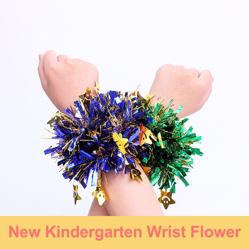 10Pcs Colorful Tinsel Bracelet Elastic Band Adults Kids Universal Dance Performance Prop Cheering Squad Tinsel Wristband