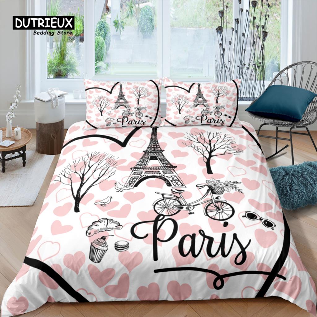 Home Living Luxury 3D Romantic Paris Bedding Set Duvet Cover Pillowcase Kids Bedding Set Queen and King EU/US/AU/UK Size
