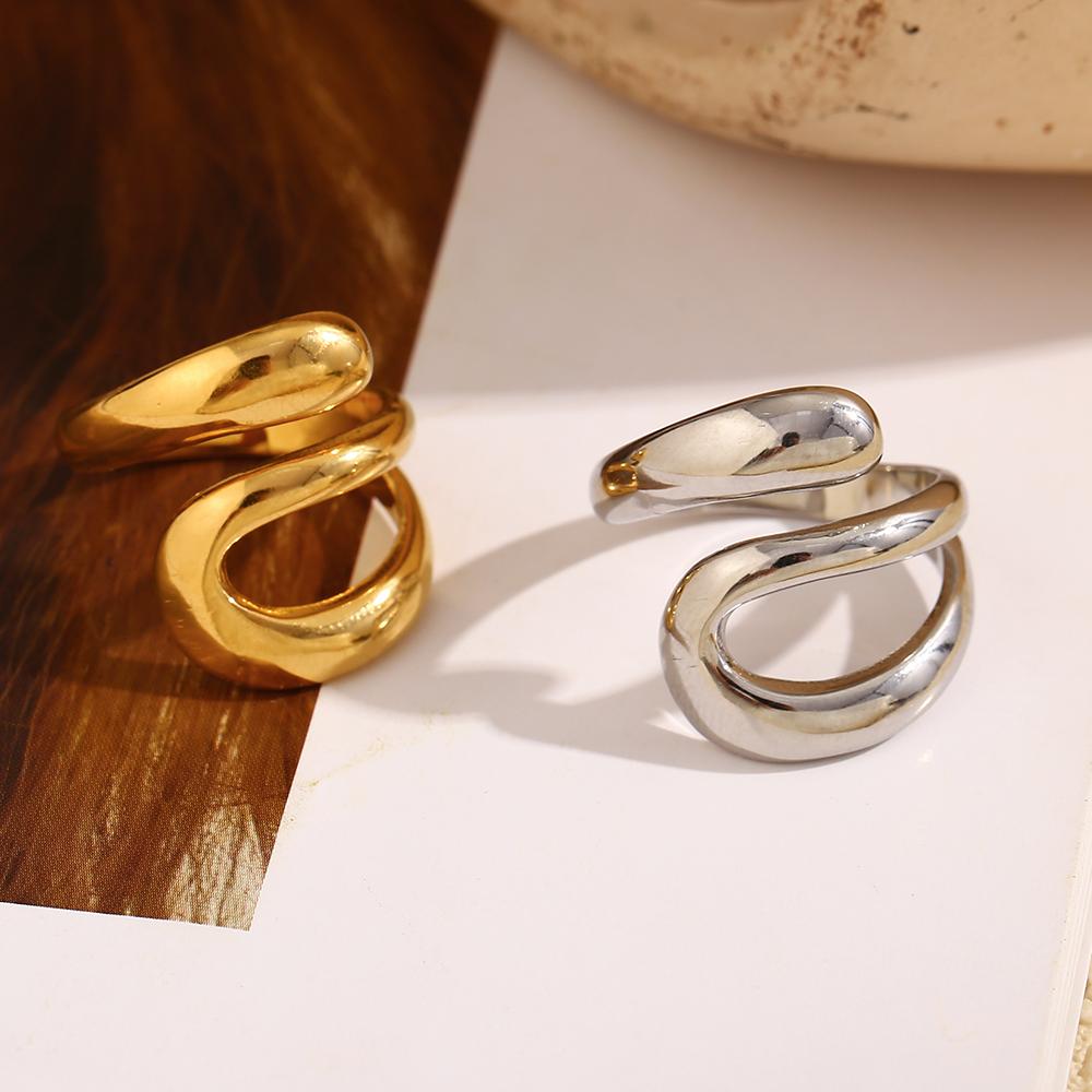 MamacitaSlay Minimalist 18K Gold Plated Stainless Steel Hollow Out Open Ring New Design Waterproof Jewelry Women's Charm Gift