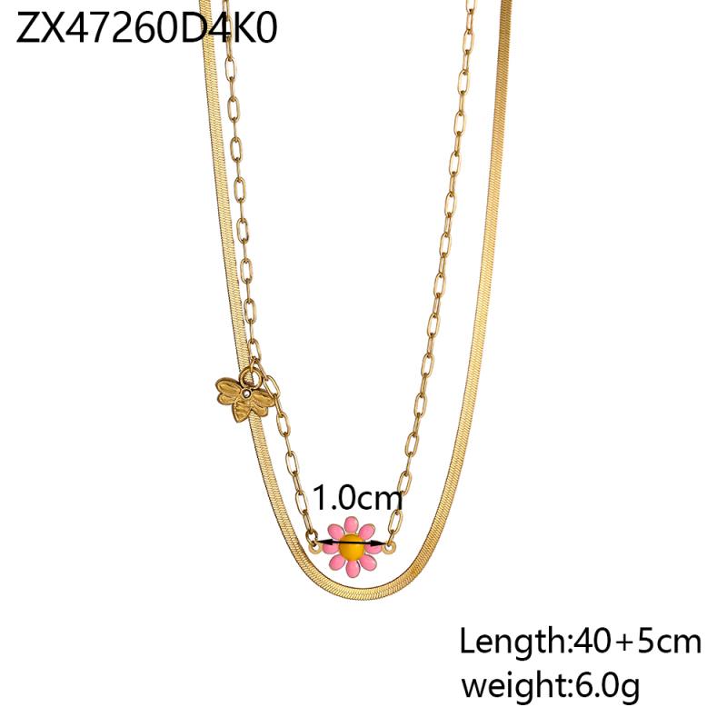 CARLIDANA Minimalist Daisy Enamel Pendant Layered Necklace Bracelet Set With Colorful Oil Dripping Flower Snake Chain Women