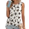 T-shirt estiva con stampa floreale per donna Top casual girocollo senza maniche gilet attorcigliato