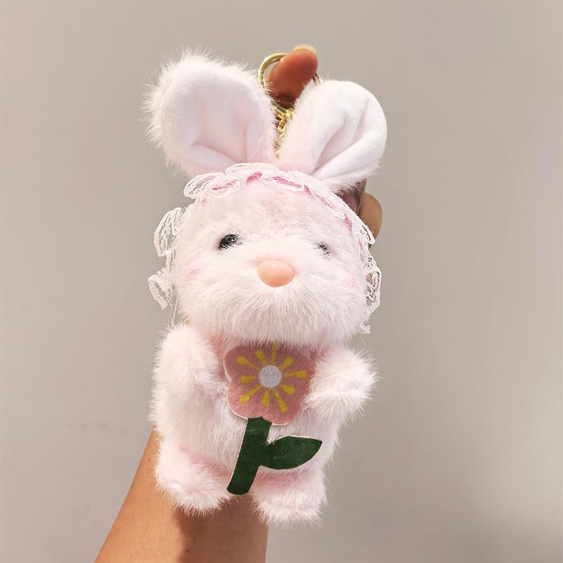 

Cute New Style Furry Rabbit Plush Keychain Pendant Cute Little Rabbit Doll Schoolbag Bag Hanging Decoration 16cm