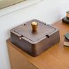 1pc New Chinese-style Solid Wood Ashtray with Lid and Anti-fly Ash, A High-end Creative Decoration for Home Office Living Room