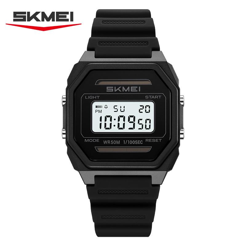 SKMEI 2640 Solar Power Student Digital Watch Retro Square Design Multi-function Waterproof Sporty Boy&Girl Watch Gift