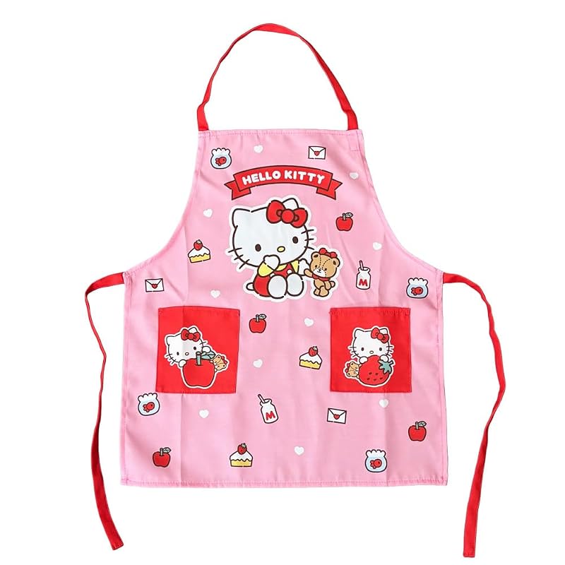 Salonje Hello Kitty Apron for Children, 110cm, Kids Apron, Neck Strap Type, with Pocket, Pink, 03020-02