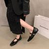 Flat Autumn and Winter Plush Cotton Shoes Single Shoes Women's Shoes 2025 New Square Head Black Mary Jane Evening Shoes