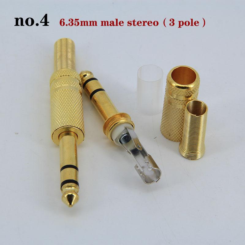 2pcs 2 3 Pole 6.35mm 6.5mm Audio Male Female Mono Stereo Solder Connector Plug Socket Gold Plated Metal Amplifier Mic Converter