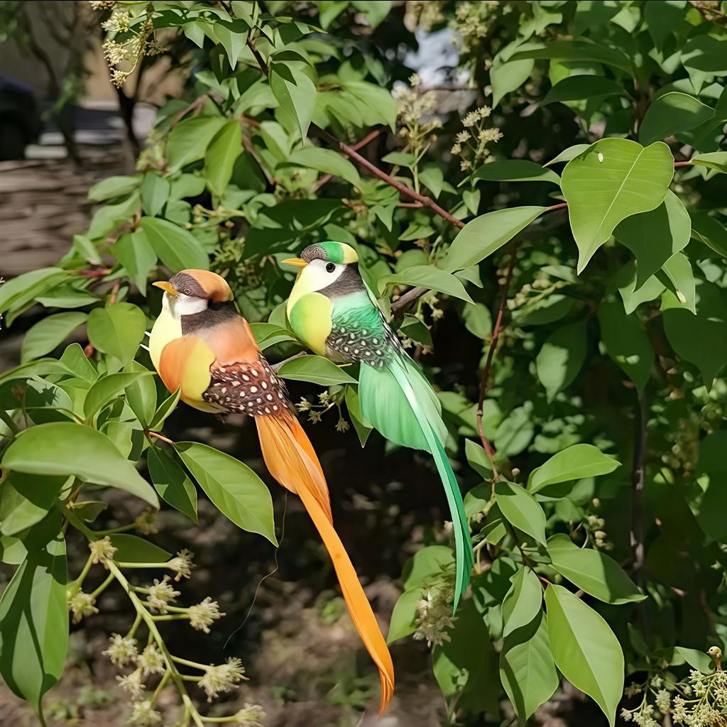 6pcs Vibrant Artificial Birds with Long Tails Colorful Feathered Home Garden Decor Lifelike Hanging Ornaments Festive Decoration