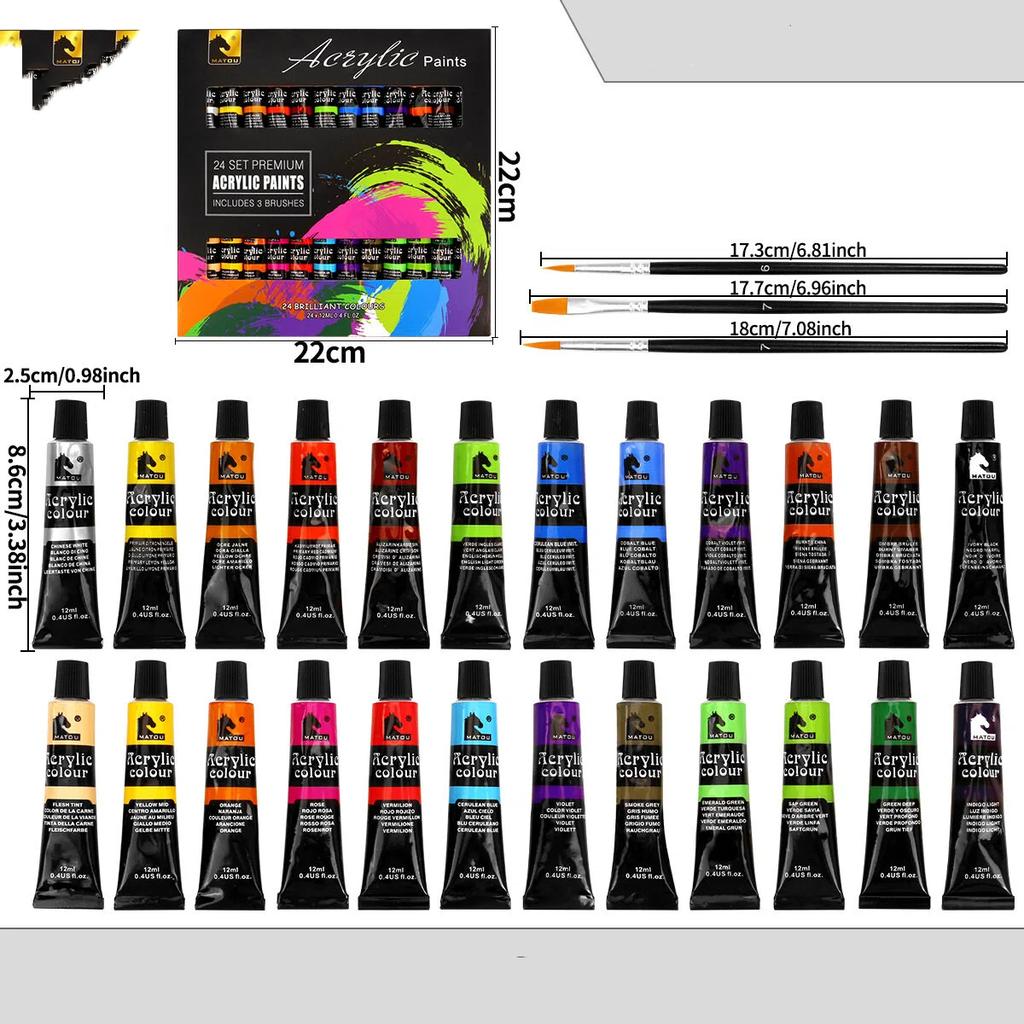 Children's Painting Acrylic Paints Set 24 Colors Professional Brush Set Artist Drawing Painting Pigment Hand Painted Wall Paint