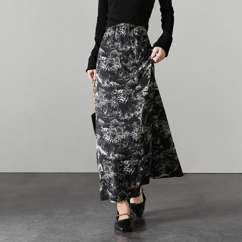 SOFSIL 2026 Spring Retro Print High-Waisted A-Line Skirt 27/M