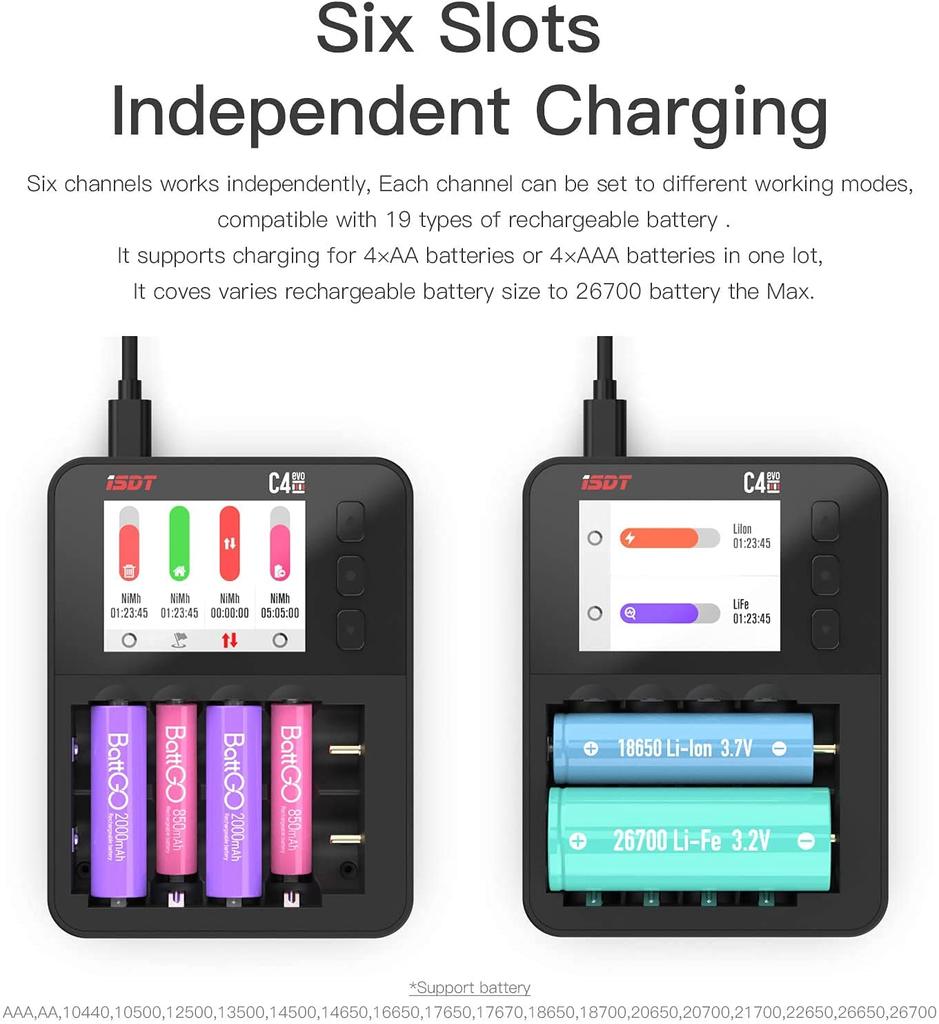 ISDT C4 EVO Battery Smart Fast Charger for Mini RC Please Update Firmware To Charger, 4WD, 1-6S Lipo, AA/AAA, NiMH, 18650, Drone, Quadcopter.
