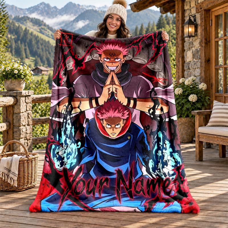 Jujutsu Kaisen Benutzerdefinierter Name Flanelldecke Personalisierte Weiche Warme Plüschdecke Maßgeschneidertes Geschenk für Familie Freunde
