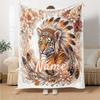 Tiger Spirit In Flowers Customize Your Name Home Blanket Tiger Spirit With Feathers And Flowers Comfortable Soft Lightweight Allseason Multipurpose
