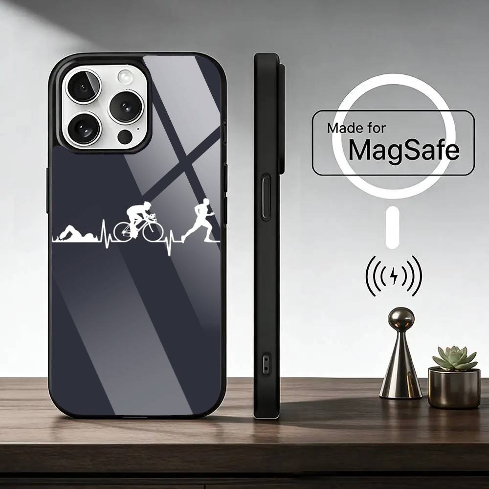 Custodia per Telefono Triathlon Nuoto Bici Corsa Tri Life Per iPhone17,16,15,14,13,12,11 Plus,Pro Magnetica con Ricarica Wireless Magsafe